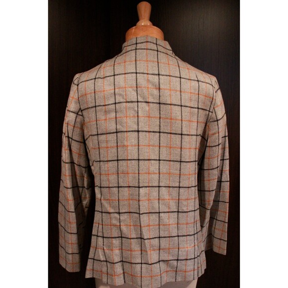 VTG Alex Colman Gray Plaid Wool Blazer Preppy Mandarin Collar Orange Liner - Picture 4 of 11